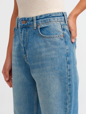 Dilvin 71466 Kendinden Tintli Straight Denim Pantolon-Mavi