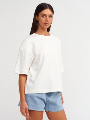 Dilvin 31067 Kısa Kollu Vatkalı T-Shirt-Ekru
