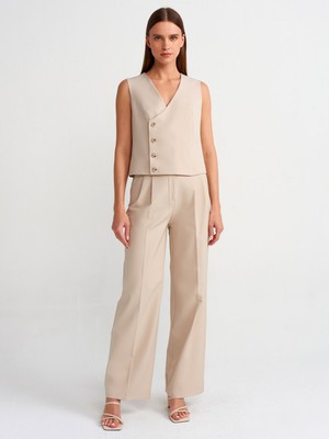 Dilvin 71282 Kemer Köprülü Geniş Paça Dökümlü Pantolon-Taş