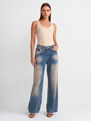 Dilvin 71474 Tint Yıkama Baggy Denim Pantolon-Tint