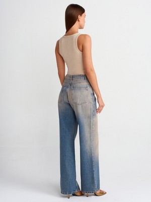 Dilvin 71474 Tint Yıkama Baggy Denim Pantolon-Tint