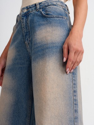 Dilvin 71474 Tint Yıkama Baggy Denim Pantolon-Tint