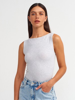 Dilvin 20847 Kayık Yaka Kolsuz Top-Gri Melanj