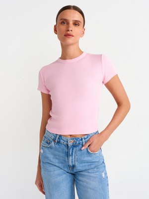 Dilvin 30457 Yıkama Efektli T-Shirt-Açık Pembe