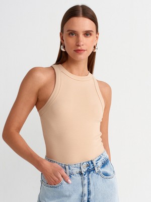 Dilvin 20810 Crop Top-Açık Bej