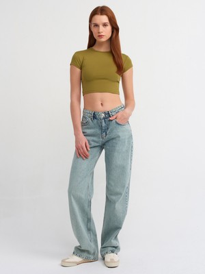 Dilvin 71458 Yıkama Efektli Denim Pantolon-Yeşil