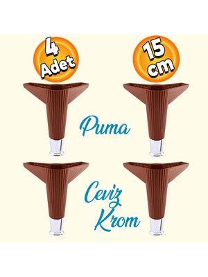 Badem10 Elista Mobilya Ayağı Sehpa TV Ünitesi Ayakları Yükseltici 15 cm Ceviz Krom 4 ADET