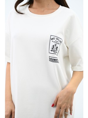 Koza Kadın Baskılı Oversize T-Shirt Elbise 5218-24