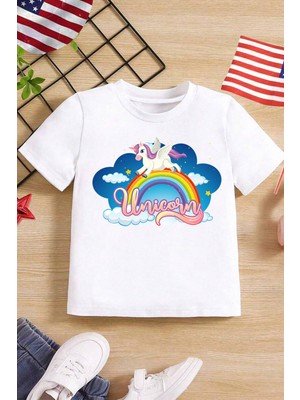 Only Trendwear  Çocuk Unicorn Baskılı Pamuklu Tshirt