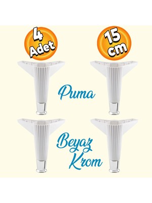 Badem10 Elista Mobilya Ayağı Sehpa TV Ünitesi Ayakları Yükseltici 15 cm Beyaz Krom 4 ADET