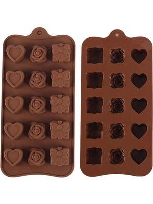 Eminönü Toptancı Silikon Kalıp Üç Farklı  Model  Kalp ve Gül   Kalıbı  15 Li