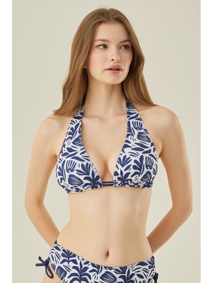 Loya Lacivert Yaprak Desen Toparlayıcı Tek Üst Bikini