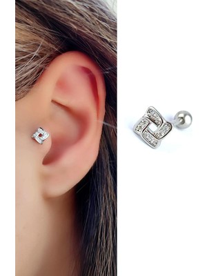 Ose Shop  Zirkon Taş Detaylı 925 Ayar Gümüş Sonsuzluk.çarki Tragus Kıkırdak Piercing