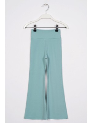 Zepkids Yüksek Bel Ispanyol Paça Fitilli Çağla Yeşili Renk Kız Çocuk Tayt