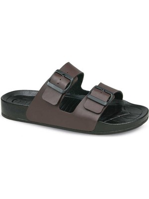 Ceyo Erkek Bermuda-M2 Terlik Kahve Renk Düz Taban Suni Deri Yaz Sezonu İçin