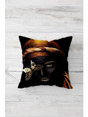 Pelangi Siyahi Kız Tasarımlı Çift Tarafı Baskılı Gizli Fermuarlı Yastık Kılıfı Kırlent Koltuk Yastık Kılıfı