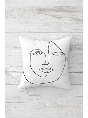 Pelangi Line Art Yüz Çizimi Çift Tarafı Baskılı Gizli Fermuarlı Yastık Kılıfı Kırlent Koltuk Yastık Kılıfı