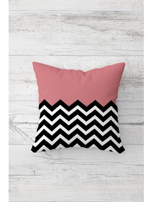 Pelangi Pembe Düz Zigzag Blok Çift Tarafı Baskılı Gizli Fermuarlı Yastık Kılıfı Kırlent Koltuk Yastık Kılıfı