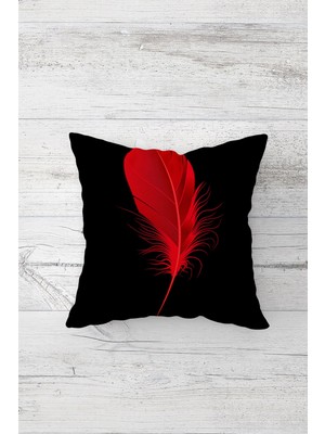 Pelangi Kırmızı Kuş Tüylü Çift Tarafı Baskılı Gizli Fermuarlı Yastık Kılıfı Kırlent Koltuk Yastık Kılıfı