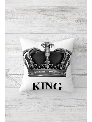 Pelangi Kıng Yazılı Taçlı Çift Tarafı Baskılı Gizli Fermuarlı Yastık Kılıfı Kırlent Koltuk Yastık Kılıfı