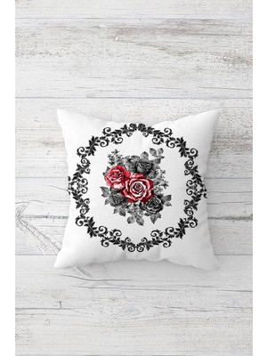 Pelangi Vintage Çember Içinde Gül Buketi Çift Tarafı Baskılı Gizli Fermuarlı Kırlent Koltuk Yastık Kılıfı