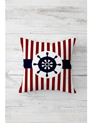 Pelangi Kırmızı Lacivert Gemici Dümeni Çift Taraflı Gizli Fermuar Yastık Kılıfı Kırlent Koltuk Yastık Kılıfı