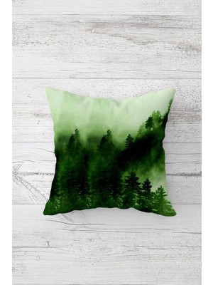 Pelangi Yeşil Fresh Çam Ormanlı Çift Tarafı Baskılı Gizli Fermuar Yastık Kılıfı Kırlent Koltuk Yastık Kılıfı