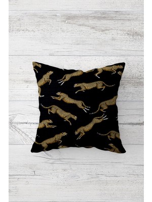 Pelangi Leopar Desenli Çift Tarafı Baskılı Gizli Fermuarlı Yastık Kılıfı Kırlent Koltuk Yastık Kılıfı