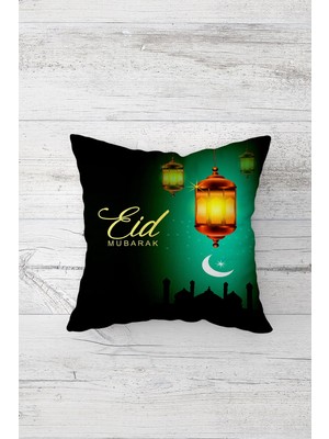 Pelangi Yeşil Eid Mubarak Ramazan Tema Çift Tarafı Baskılı Gizli Fermuar Yastık Kılıfı Kırlent Yastık Kılıfı