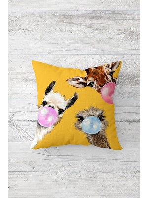 Pelangi Sakız Patlatan Lama Çift Tarafı Baskılı Gizli Fermuarlı Yastık Kılıfı Kırlent Koltuk Yastık Kılıfı