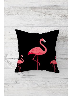 Pelangi Flamingo Desenli Çift Tarafı Baskılı Gizli Fermuarlı Yastık Kılıfı Kırlent Koltuk Yastık Kılıfı