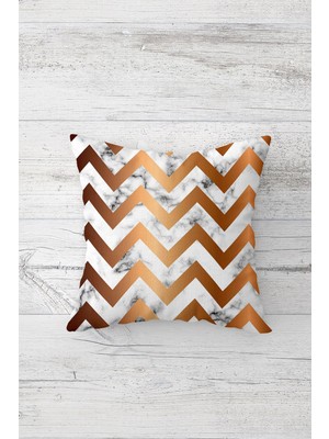 Pelangi Bronz Zigzag Mermer Desen Çift Tarafı Baskılı Fermuarlı Yastık Kılıfı Kırlent Koltuk Yastık Kılıfı