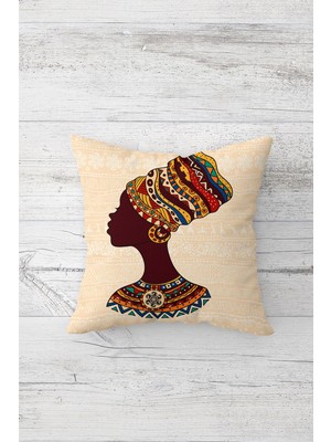 Pelangi Afrikalı Kadın Motifli Çift Tarafı Baskılı Gizli Fermuarlı Yastık Kılıfı Kırlent Yastık Kılıfı