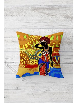 Pelangi Afrikalı Kadın Desenli Çift Tarafı Baskılı Gizli Fermuar Yastık Kılıfı Kırlent Koltuk Yastık Kılıfı