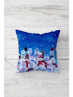 Pelangi Kardan Adam Yılbaşı Tema Çift Tarafı Baskı Gizli Fermuar Yastık Kılıfı Kırlent Koltuk Yastık Kılıfı