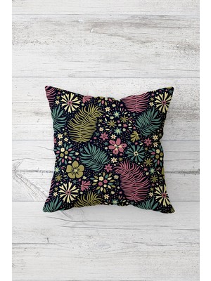 Pelangi Renkli Piti Çiçekli Yapraklı Çift Taraflı Gizli Fermuarlı Dekoratif Kırlent Koltuk Yastık Kılıfı