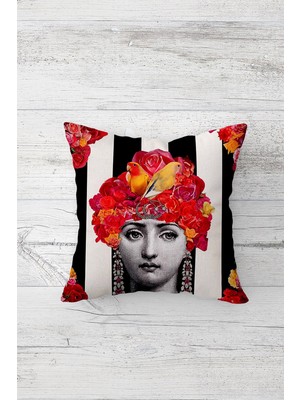 Pelangi Başı Çiçekli Kadın Çift Tarafı Baskılı Gizli Fermuarlı Yastık Kılıfı Kırlent Koltuk Yastık Kılıfı