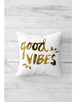 Pelangi Good Vibes Çift Tarafı Baskılı Gizli Fermuarlı Yastık Kılıfı Kırlent Koltuk Yastık Kılıfı