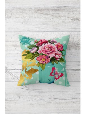 Pelangi Saksıda Renkli Çiçekler Çift Tarafı Baskı Gizli Fermuarlı Yastık Kılıfı Kırlent Koltuk Yastık Kılıfı