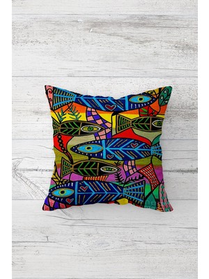 Pelangi Renkli Balıklar Desenli Çift Tarafı Baskı Gizli Fermuarlı Yastık Kılıfı Kırlent Koltuk Yastık Kılıfı