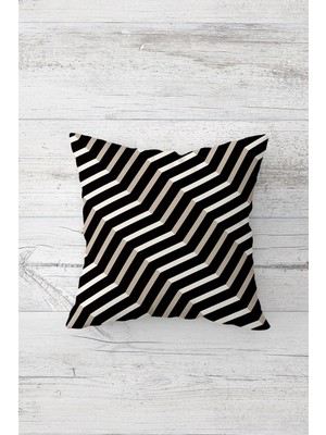 Pelangi Siyah Beyaz Geometrik Desen Çift Tarafı Baskılı Gizli Fermuarlı Yastık Kılıfı Kırlent Yastık Kılıfı