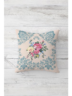 Pelangi Vintage Gül Desen Çift Tarafı Baskılı Gizli Fermuarlı Yastık Kılıfı Kırlent Koltuk Yastık Kılıfı