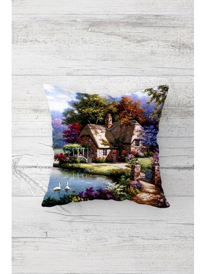 Pelangi Modern Manzara Temalı Çift Tarafı Baskılı Gizli Fermuarlı Yastık Kılıfı Kırlent Koltuk Yastık Kılıfı