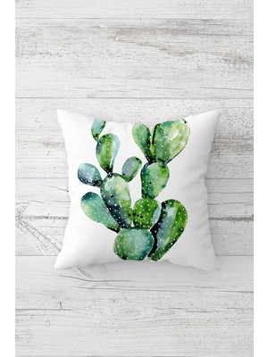 Pelangi Yeşil Kaktüslü Çift Tarafı Baskılı Gizli Fermuarlı Yastık Kılıfı Kırlent Koltuk Yastık Kılıfı