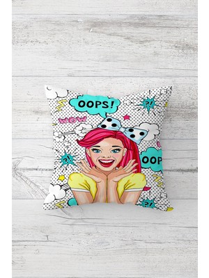 Pelangi Neşeli Şaşkın Kız Çift Tarafı Baskılı Gizli Fermuarlı Genç Kız Odası Kırlent Koltuk Yastık Kılıfı