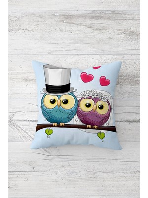 Pelangi Baykuş Arkadaşlı Çift Tarafı Baskılı Gizli Fermuarlı Yastık Kılıfı Kırlent Koltuk Yastık Kılıfı