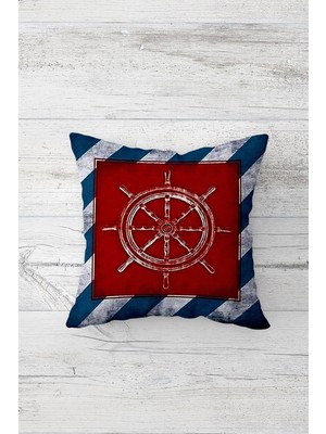 Pelangi Denizci Marina Dümenli Desenli Çift Taraflı Gizli Fermuarlı Yastık Kılıfı Kırlent Yastık Kılıfı