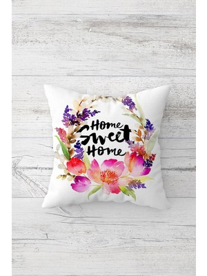 Pelangi Home Sweet Home Çift Tarafı Baskılı Gizli Fermuarlı Yastık Kılıfı Kırlent Koltuk Yastık Kılıfı