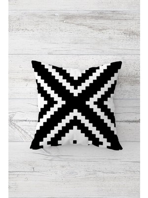 Pelangi Siyah Beyaz Geometrik Desen Çift Tarafı Baskılı Gizli Fermuarlı Yastık Kılıfı Kırlent Yastık Kılıfı