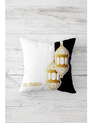 Pelangi Eid Mubarak Fener Desenli Çift Tarafı Baskılı Gizli Fermuarlı Yastık Kılıfı Kırlent Yastık Kılıfı